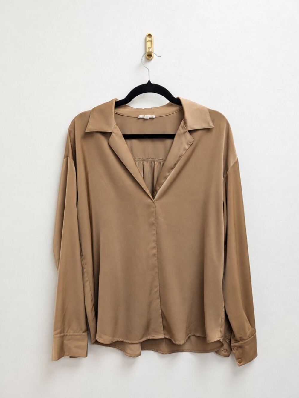 Mystree Tan Button-Sleeve Blouse